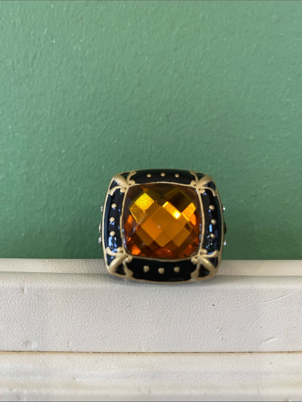Myrka Myriad Black Enamel & Amber-Tone Statement Ring